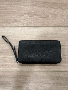 Allsaints Zip Around Black Leather Wristlet Wallet